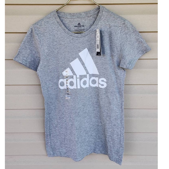 NWT NEW Adidas Amplifier Adidas Logo Grey / White Tee‎ Women's XS Over Sized - Picture 1 of 5